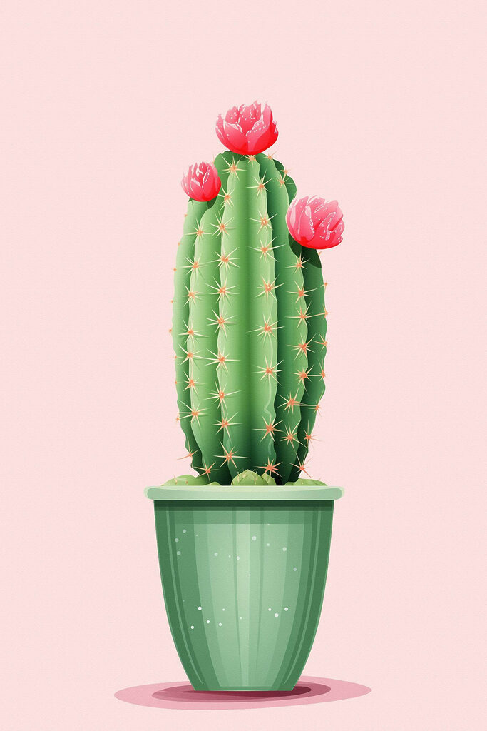 Cactus with flowers in a pot