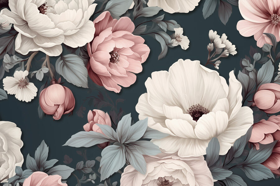 Motif floral avec des fleurs blanches et roses