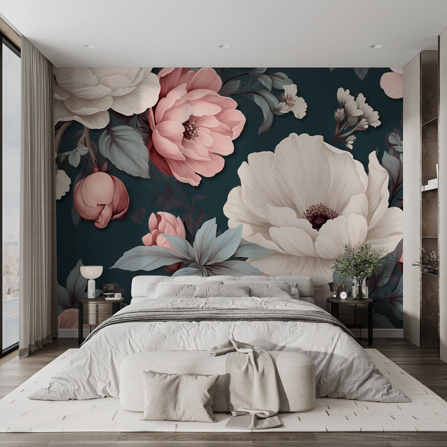 Motif floral avec des fleurs blanches et roses