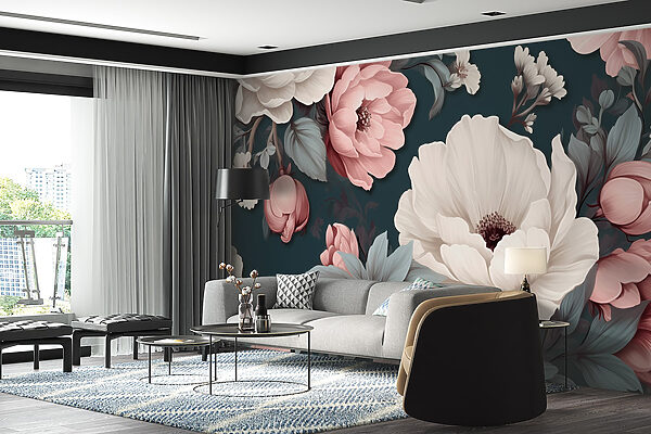 Motif floral avec des fleurs blanches et roses Motif floral avec des fleurs blanches et roses