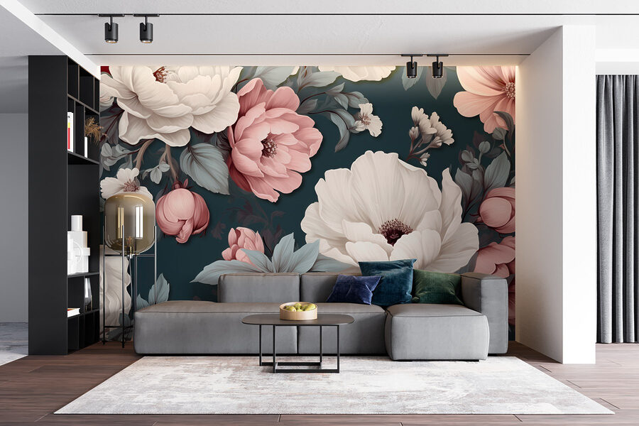 Motif floral avec des fleurs blanches et roses