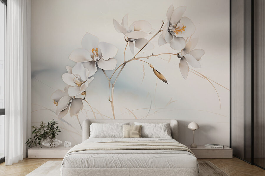 Fleurs blanches sur une branche