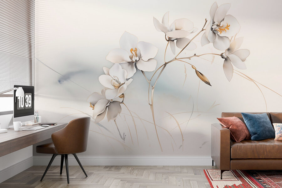 Fleurs blanches sur une branche