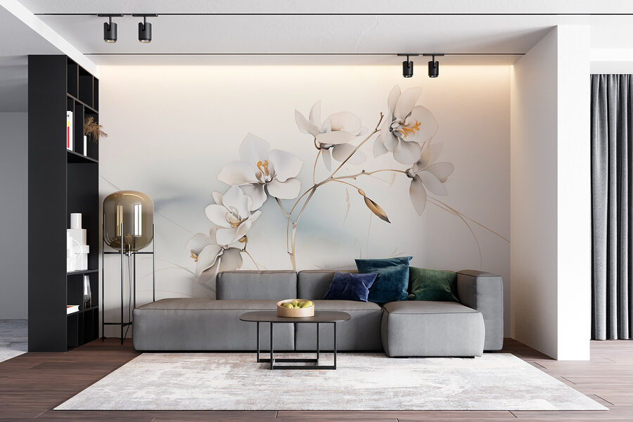 Fleurs blanches sur une branche