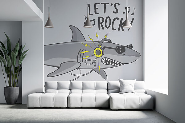 Requin de dessin animé avec des écouteurs Requin de dessin animé avec des écouteurs