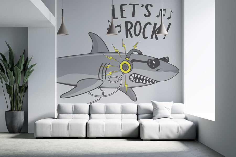 Requin de dessin animé avec des écouteurs Requin de dessin animé avec des écouteurs