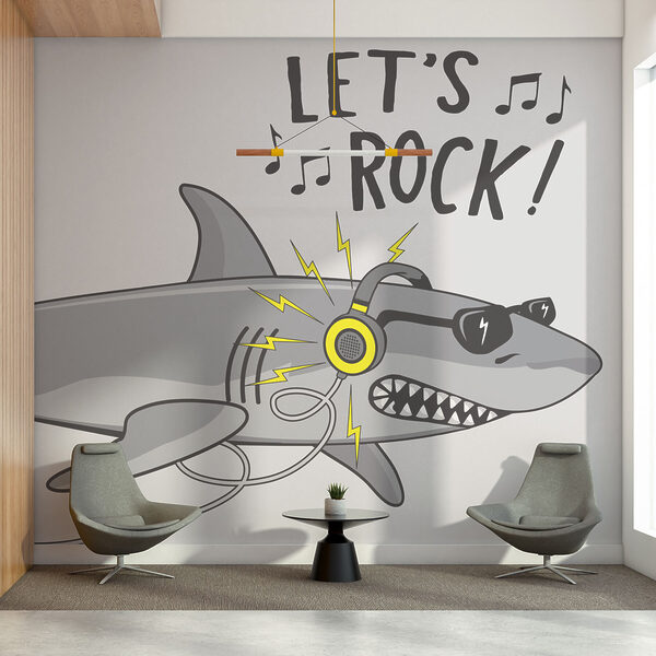 Requin de dessin animé avec des écouteurs Requin de dessin animé avec des écouteurs