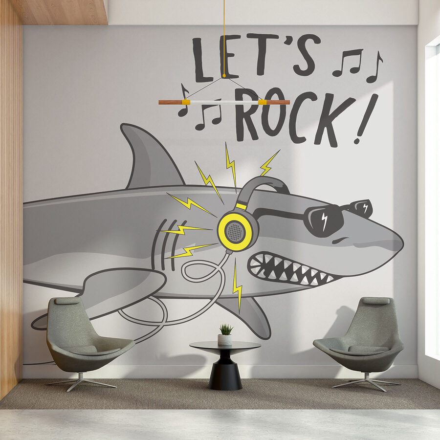 Requin de dessin animé avec des écouteurs Requin de dessin animé avec des écouteurs