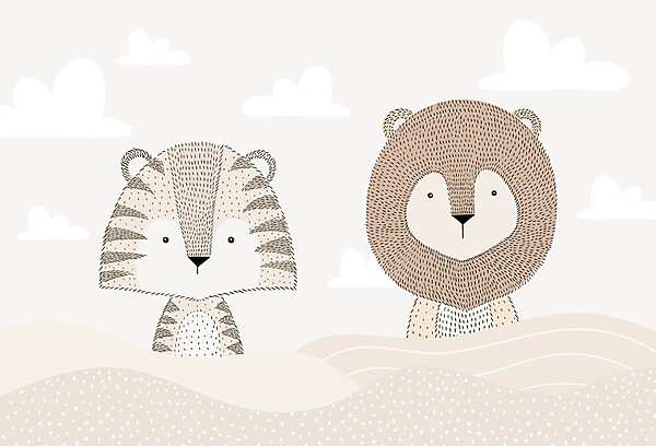 Lion and tiger in a desert Lion and tiger in a desert