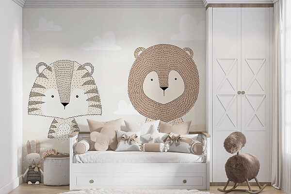 Lion et tigre dans le désert Papier peint Lion et tigre dans le désert