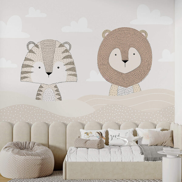 Lion and tiger in a desert Lion and tiger in a desert