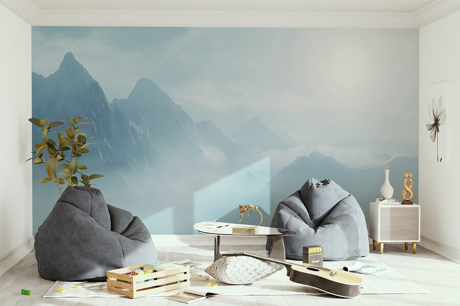Chaîne de montagnes avec nuages et soleil Chaîne de montagnes avec nuages et soleil