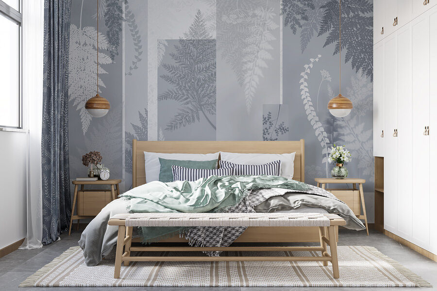 Motif floral gris et blanc