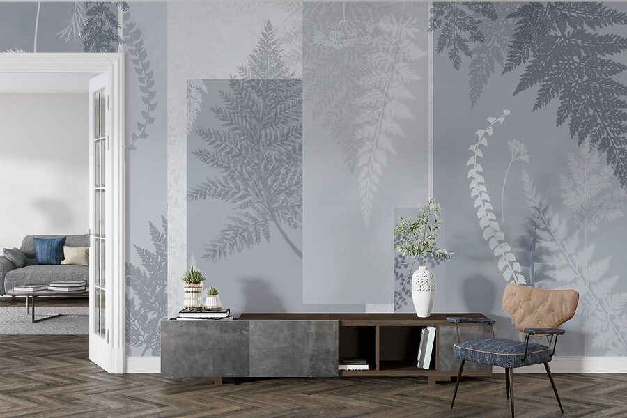 Motif floral gris et blanc