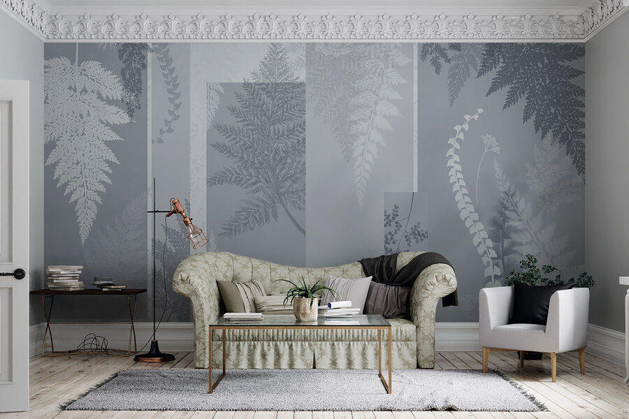 Motif floral gris et blanc