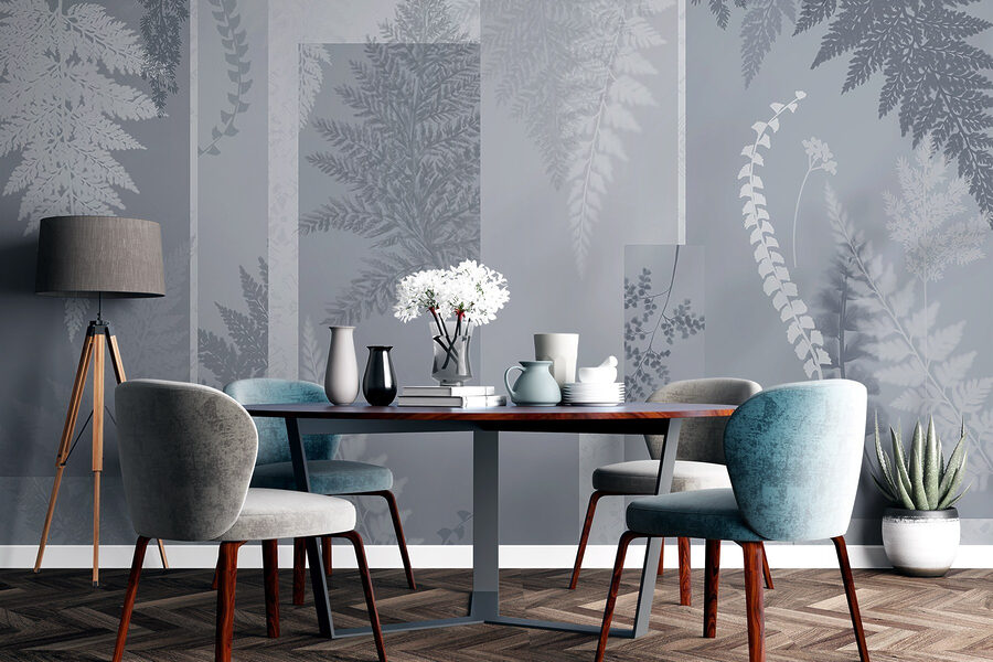 Motif floral gris et blanc