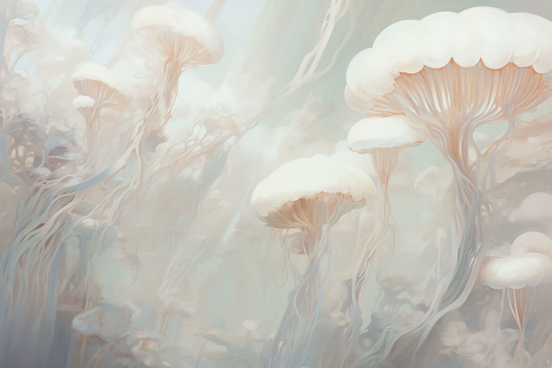 Group of white mushrooms