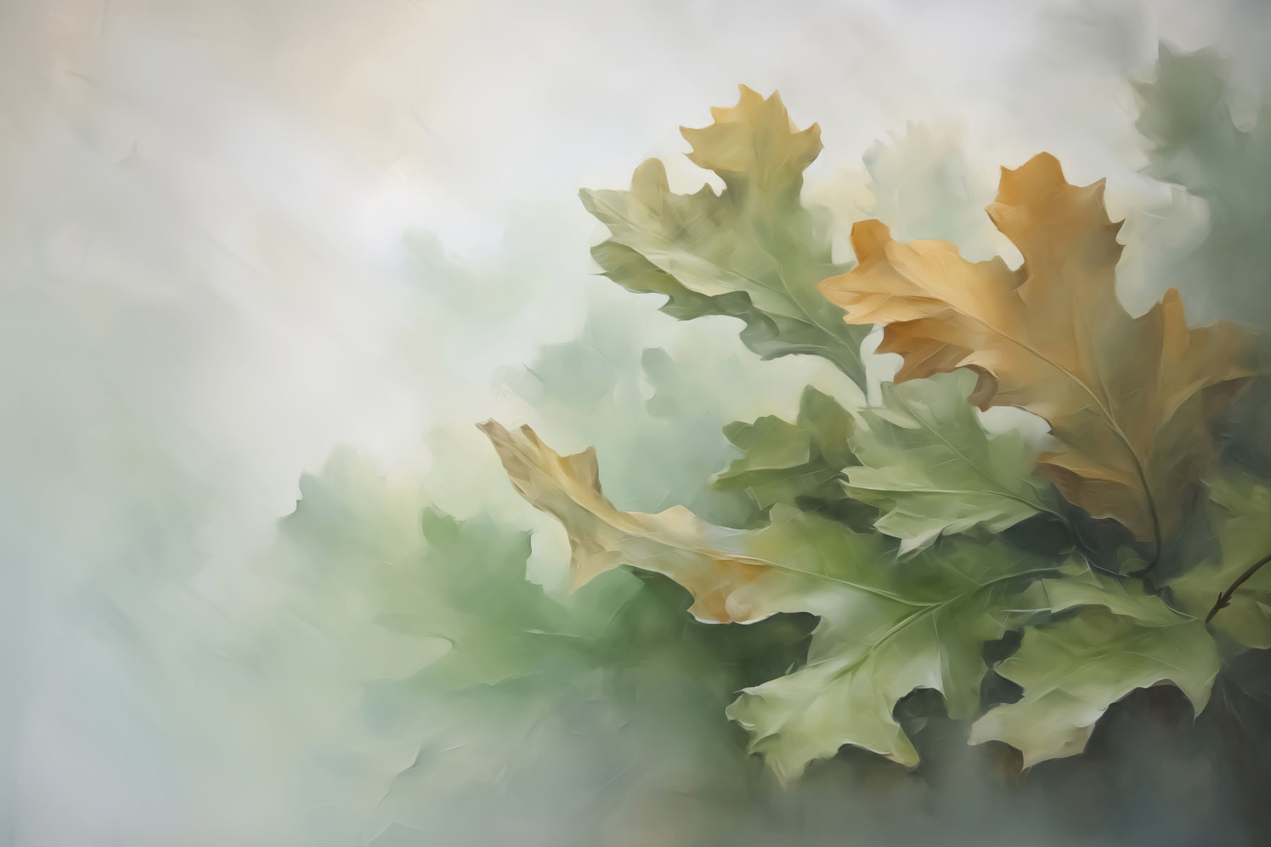Painting of leaves on a branch