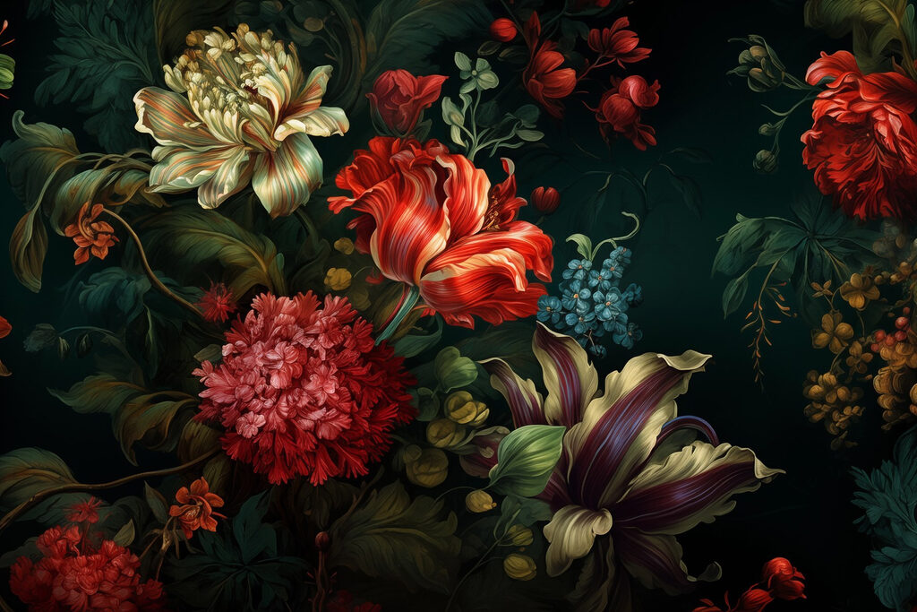 Peinture de fleurs sur fond sombre Peinture de fleurs sur fond sombre