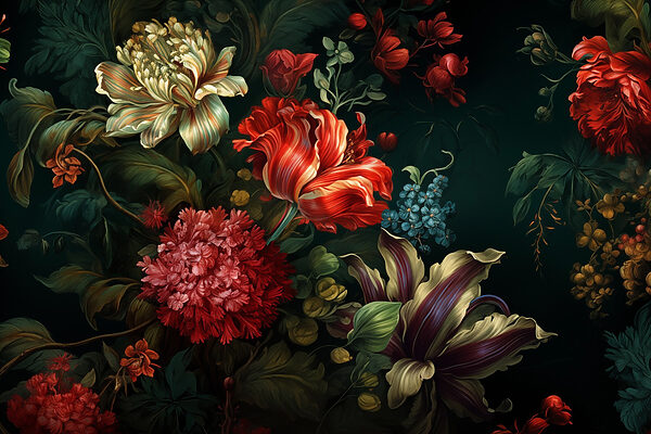 Peinture de fleurs sur fond sombre Peinture de fleurs sur fond sombre