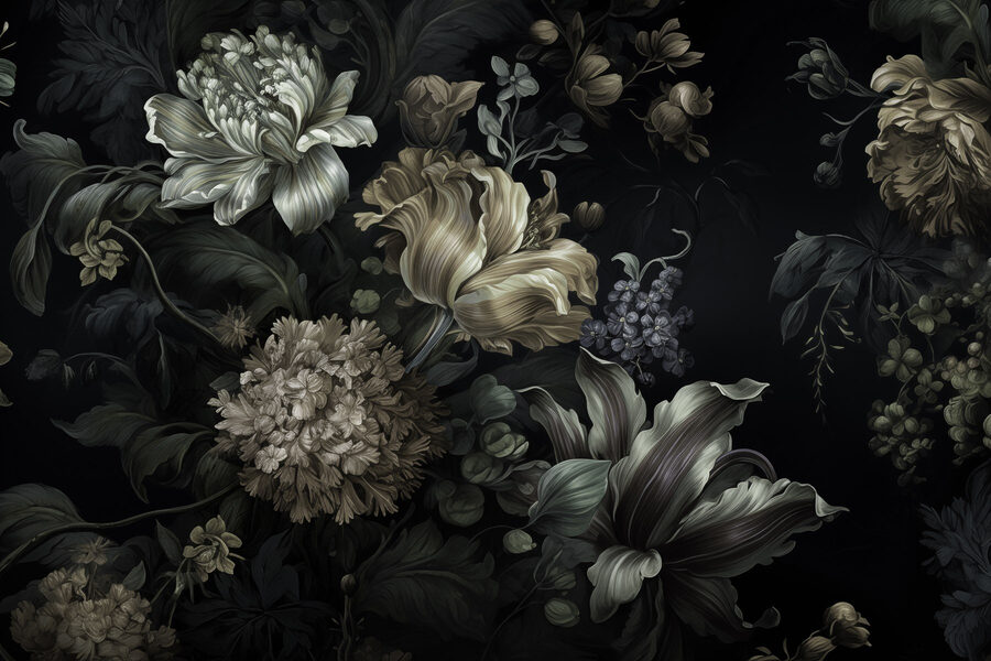 Peinture de fleurs sur fond noir
