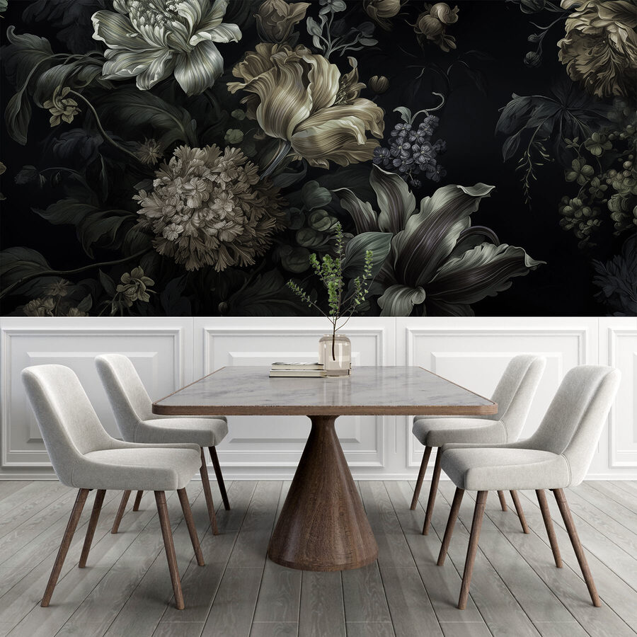 Peinture de fleurs sur fond noir
