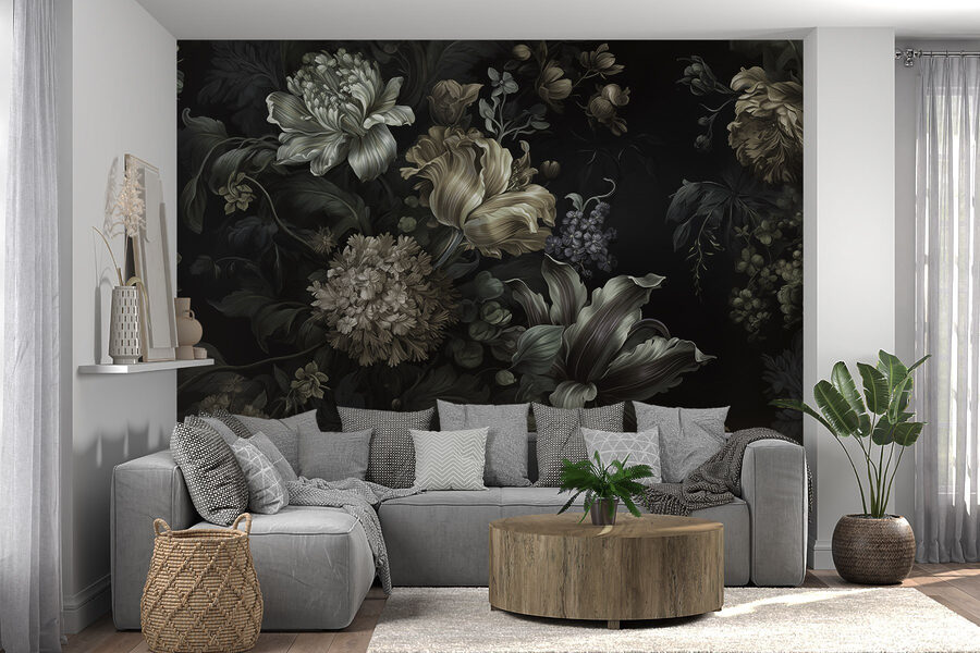 Peinture de fleurs sur fond noir