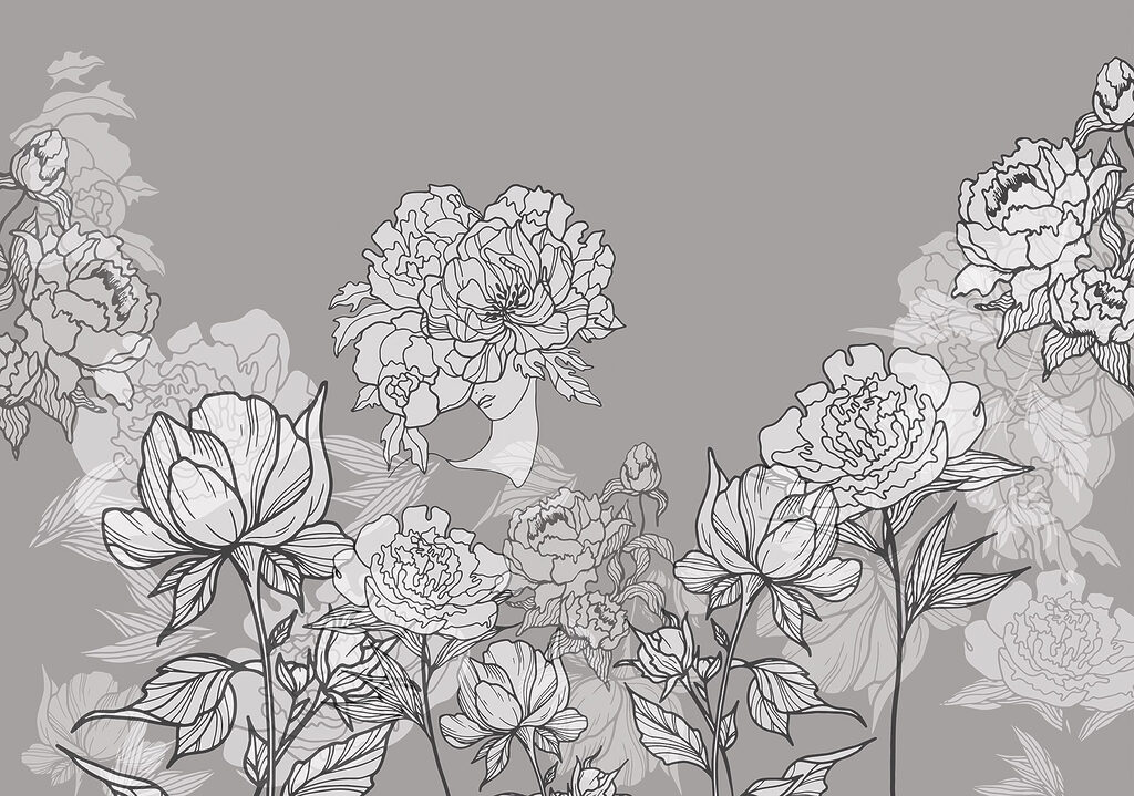 Ligne de fleurs sur fond gris Ligne de fleurs sur fond gris