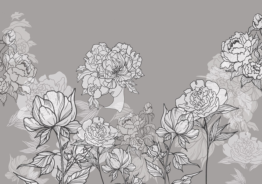 Ligne de fleurs sur fond gris