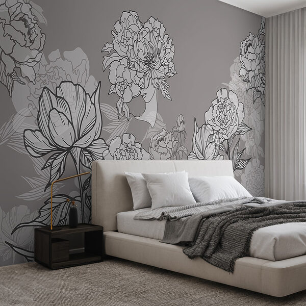 Ligne de fleurs sur fond gris Ligne de fleurs sur fond gris