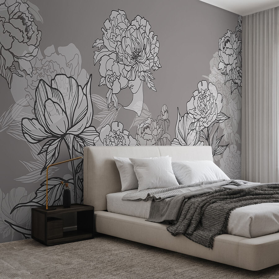 Ligne de fleurs sur fond gris