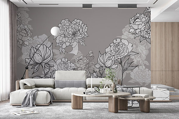 Ligne de fleurs sur fond gris Ligne de fleurs sur fond gris