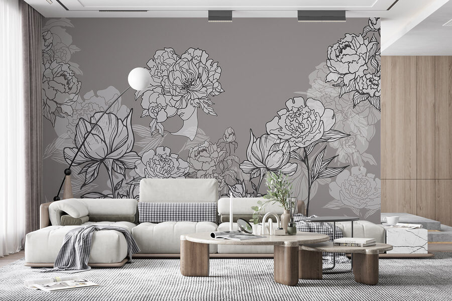 Ligne de fleurs sur fond gris