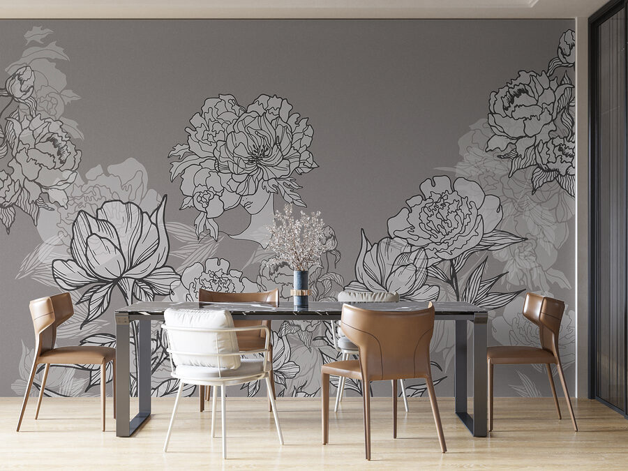Ligne de fleurs sur fond gris