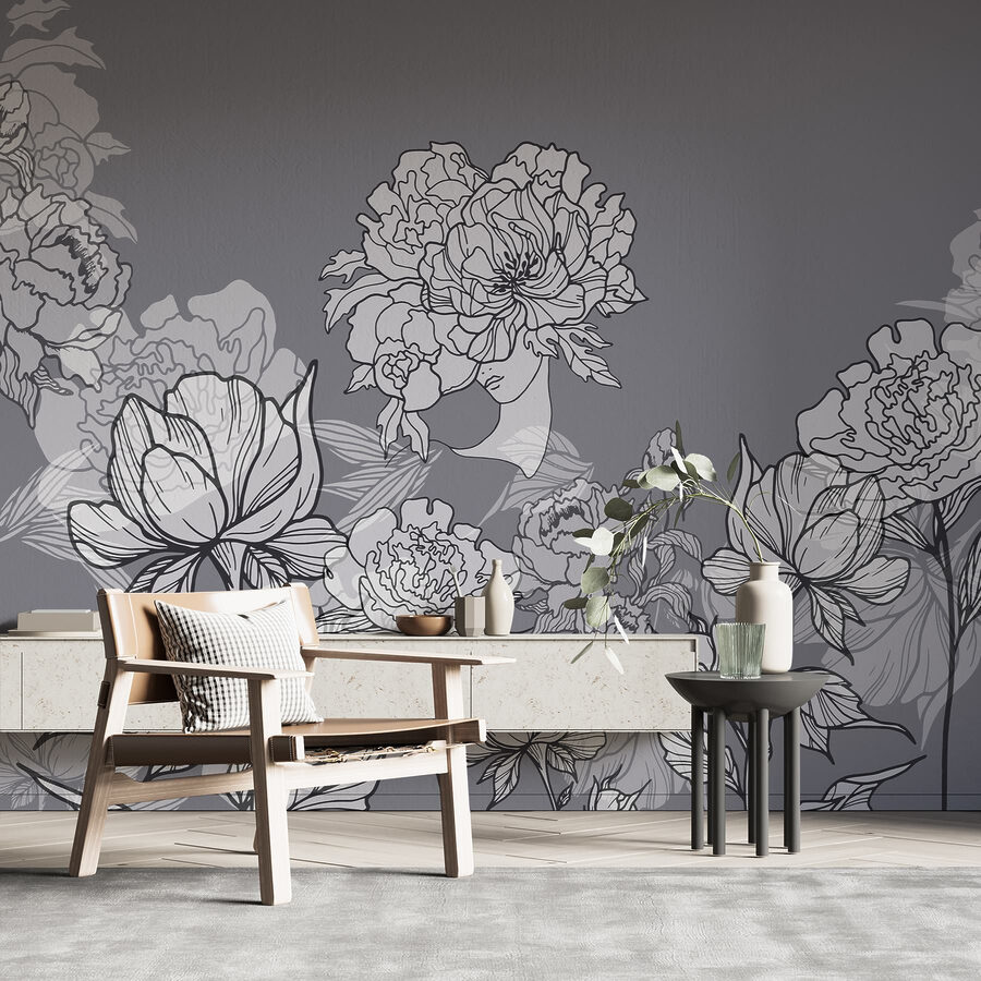 Groupe de fleurs sur fond gris