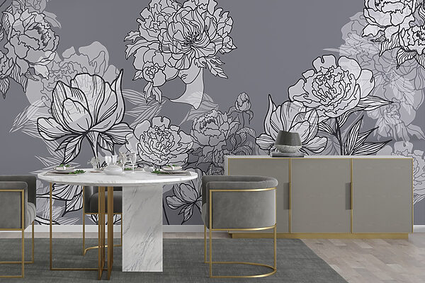 Groupe de fleurs sur fond gris Groupe de fleurs sur fond gris