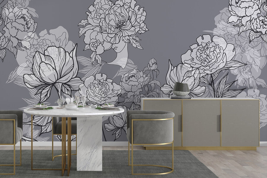 Groupe de fleurs sur fond gris