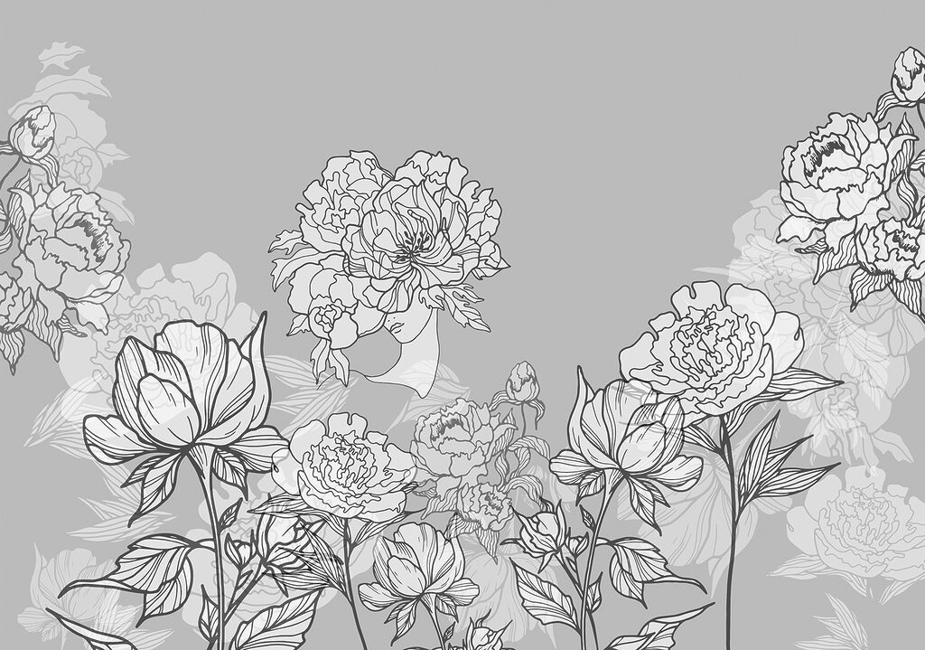 Ligne de fleurs sur fond gris Ligne de fleurs sur fond gris