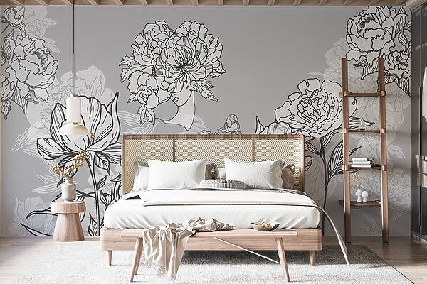 Ligne de fleurs sur fond gris Ligne de fleurs sur fond gris