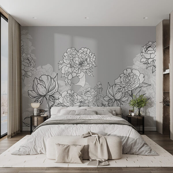 Ligne de fleurs sur fond gris Ligne de fleurs sur fond gris