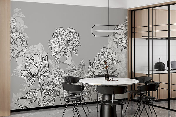 Ligne de fleurs sur fond gris Ligne de fleurs sur fond gris