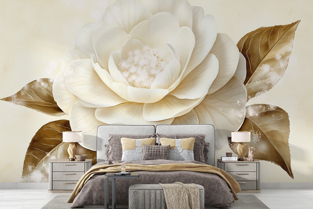 White flower with brown leaves White flower with brown leaves