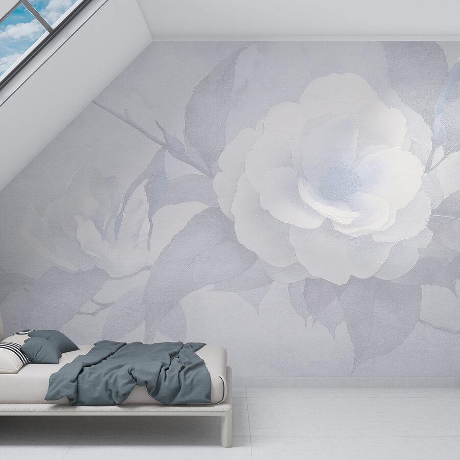 Fleur blanche avec feuilles
