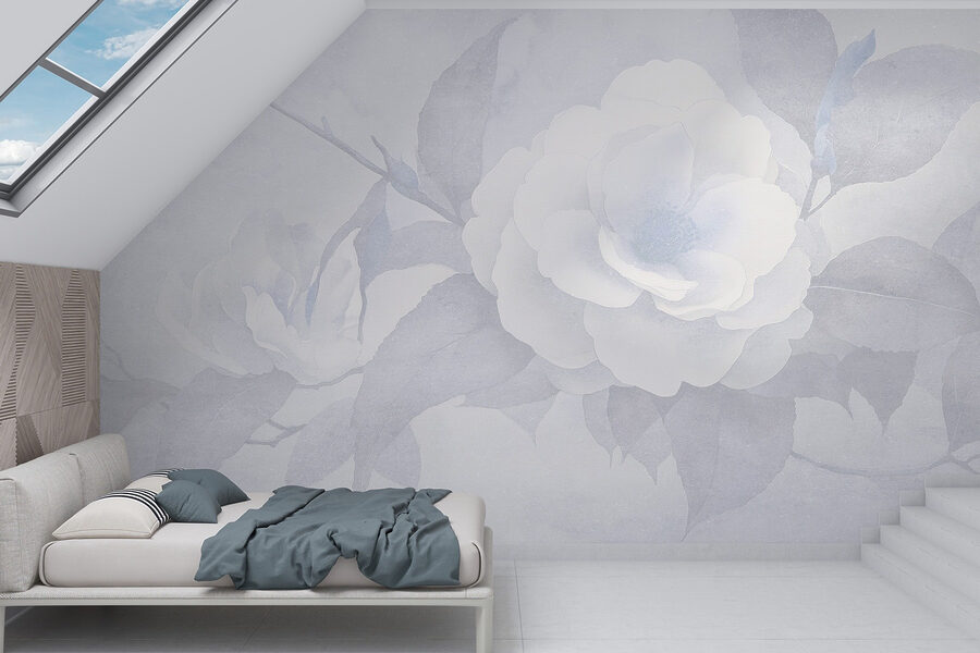 Fleur blanche avec feuilles