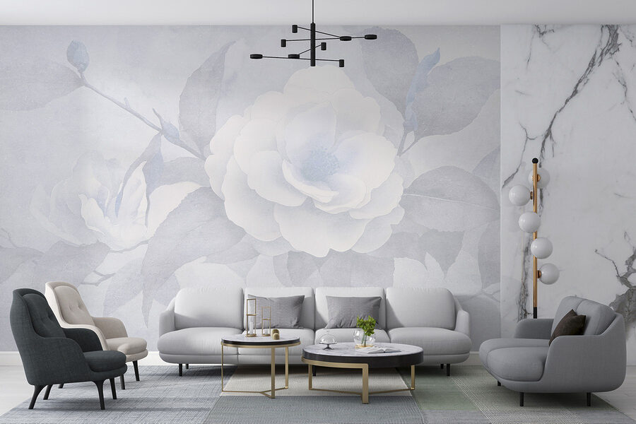 Fleur blanche avec feuilles