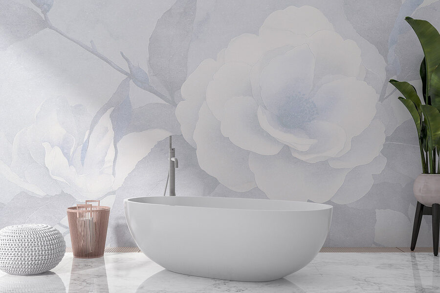 Fleur blanche avec feuilles