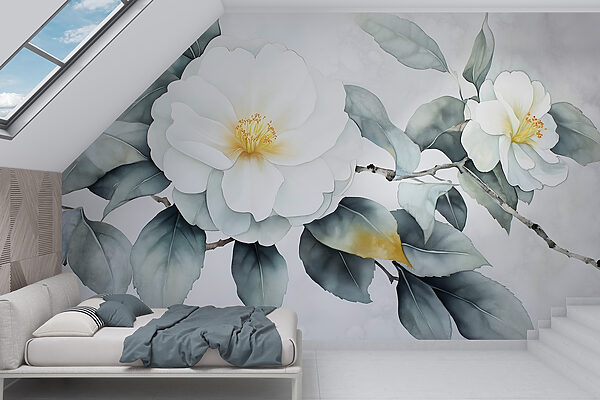 Fleur blanche avec des feuilles vertes Fleur blanche avec des feuilles vertes