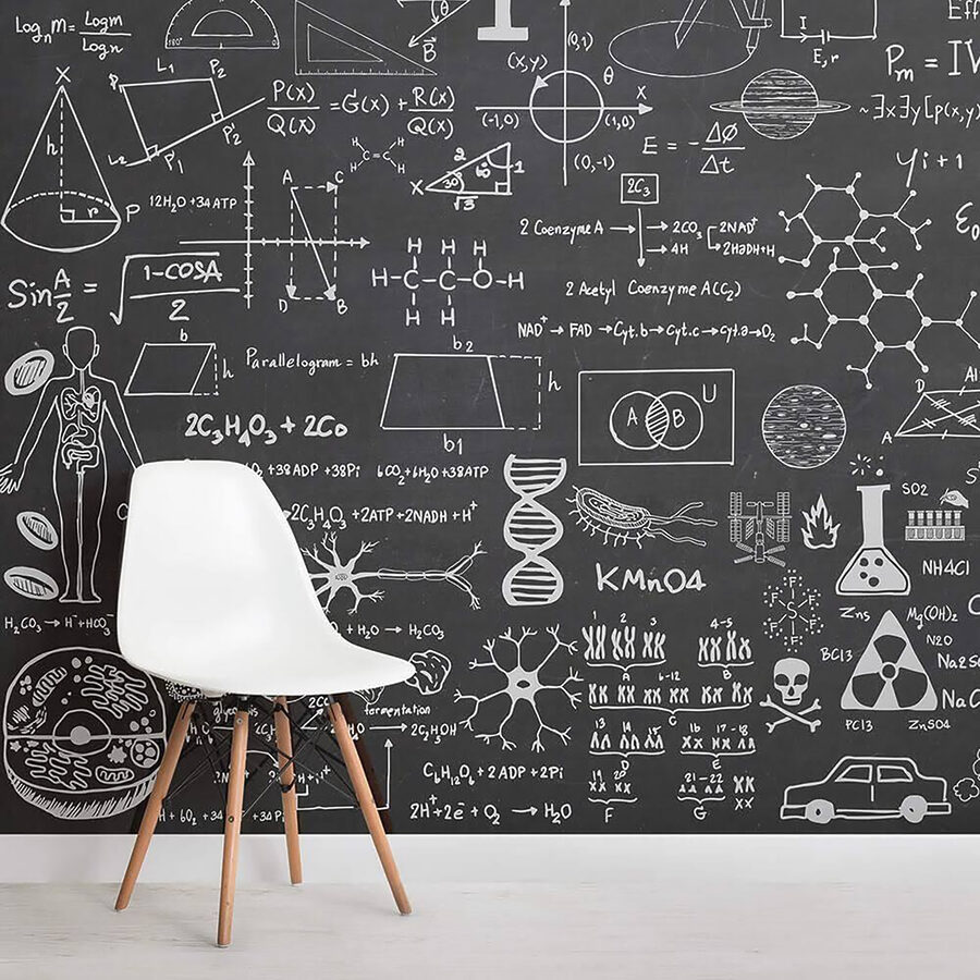 Papier peint Tableau noir avec symboles et formules mathématiques – Image 2