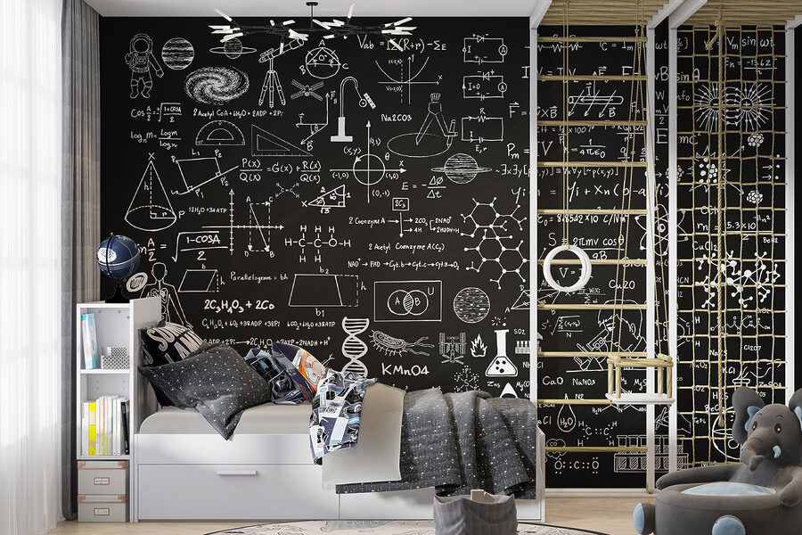 Papier peint Tableau noir avec symboles et formules mathématiques – Image 3