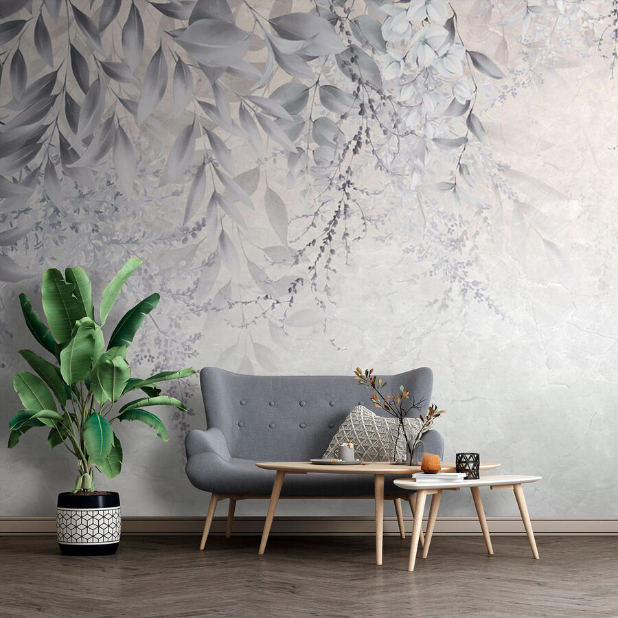Motif floral blanc et gris